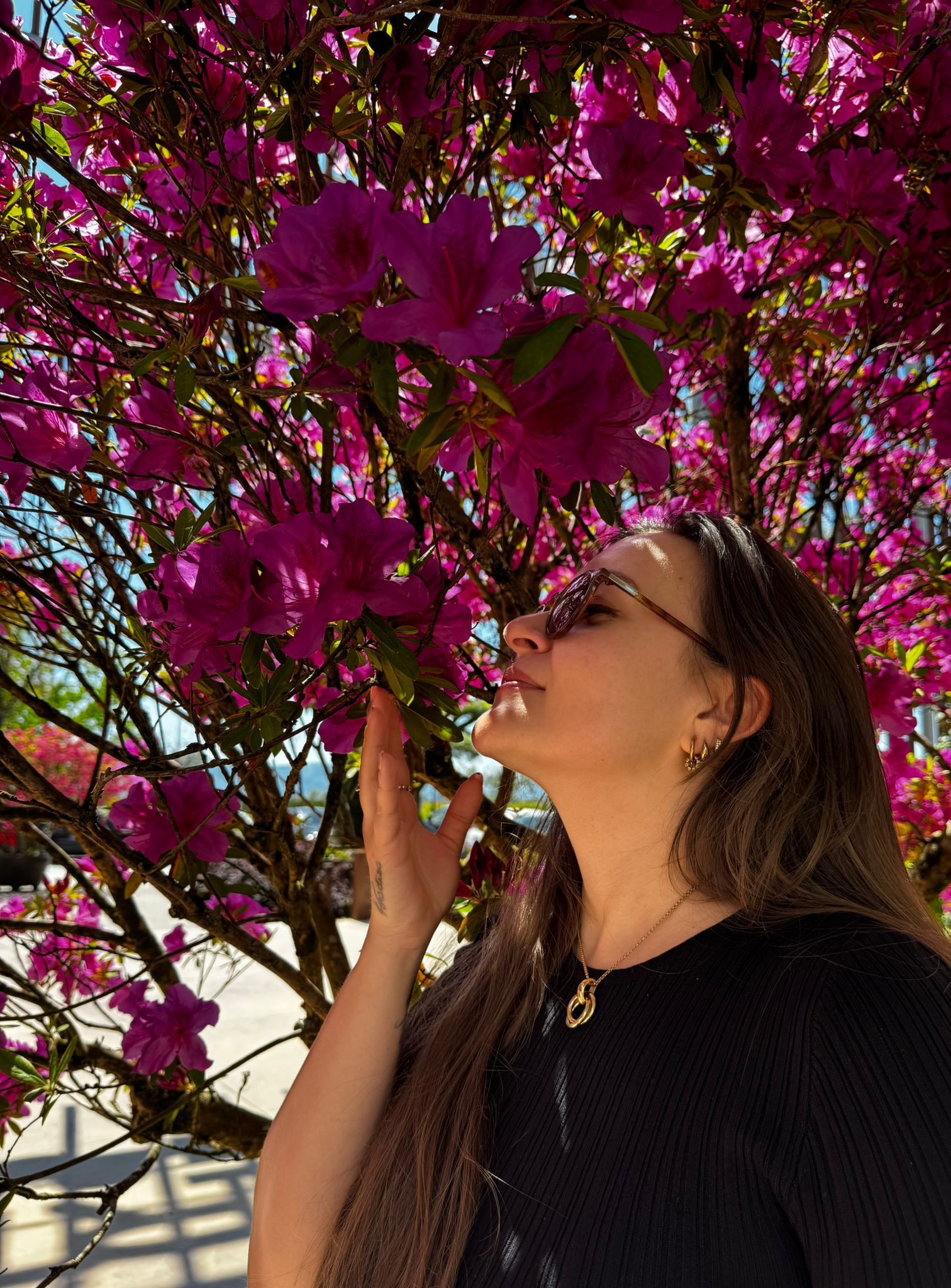 Sara Fanelli tra fiori rosa, ispirazione visiva di Hakanai Petals